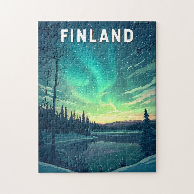 Finnland Illustration Travel Art Vintag Puzzle (Vertikal)