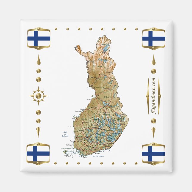 Finnland Karte + Flaggen Magnet (Vorne)