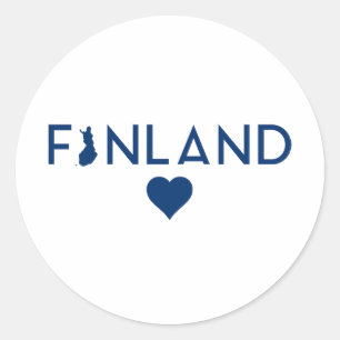 Finnland Karte und Herz White Blue Runder Aufkleber