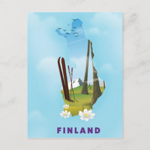 Finnland kartografiert Illustriertes Reiseplakat Postkarte