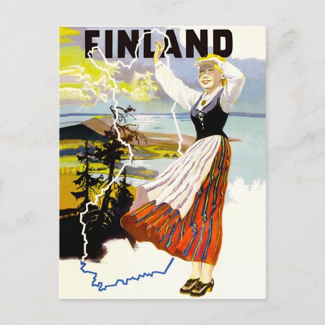 Finnland, Mädchen an der Küste Postkarte (Vorderseite)