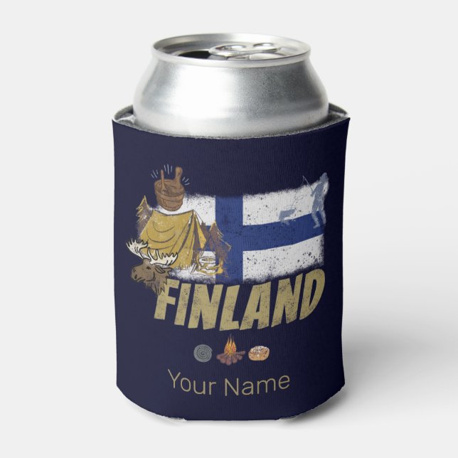 Finnland Moose Vintag Flag Tent Retro Souvenir Dosenkühler (Kanne Vorderseite)