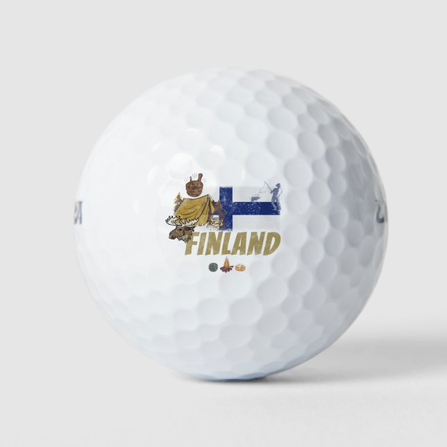 Finnland Moose Vintag Flag Tent Retro Souvenir Golfball (Vorderseite)