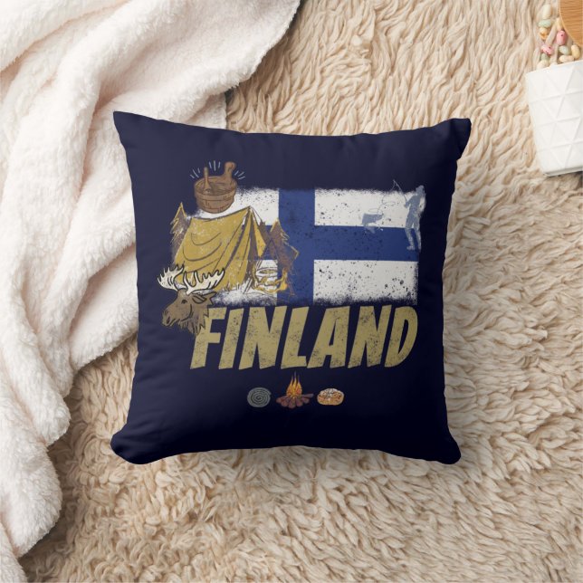Finnland Moose Vintag Flag Tent Retro Souvenir Kissen (Decke)