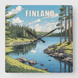 Finnland - Naturdarstellung Quadratische Wanduhr