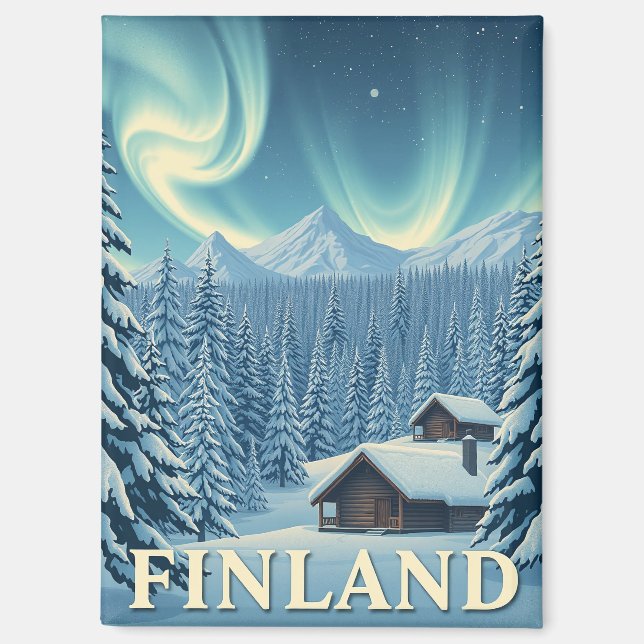 Finnland Nordlichter Winterhütte Magnet (Vorderseite)
