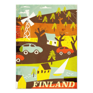Finnland Reiseplakat aus der Mitte des Jahrhundert Fotodruck