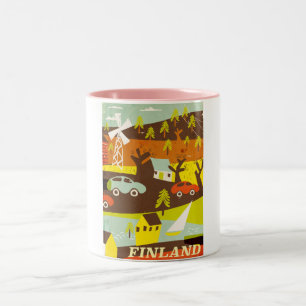 Finnland Reiseplakat im Stil der Mitte des 20. Jah Zweifarbige Tasse