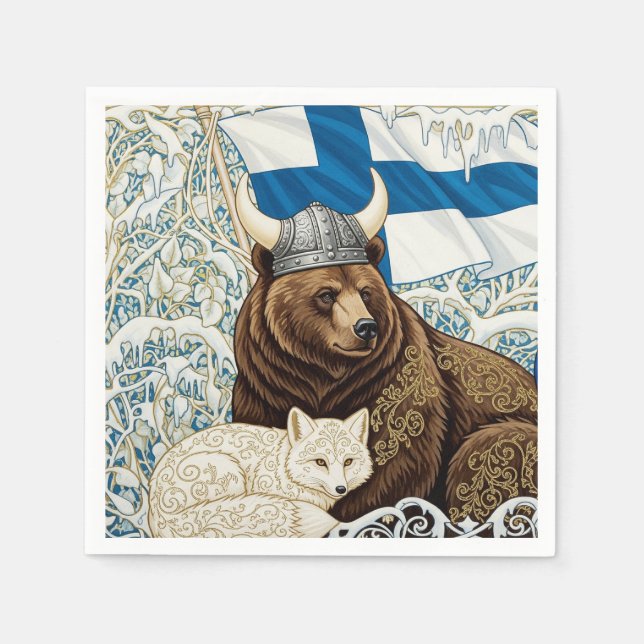 Finnland Viking Bear, Arctic Fox Art Nouveau Serviette (Vorderseite)