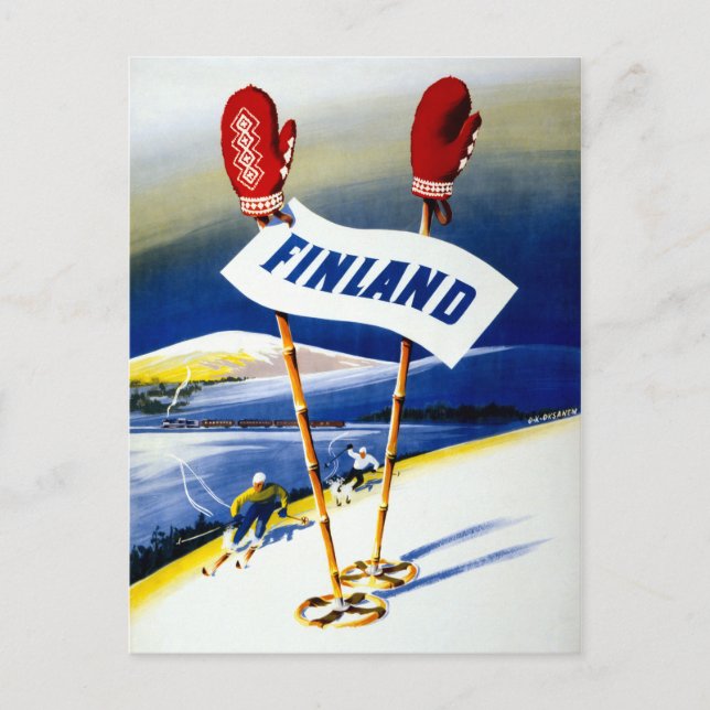 Finnland Vintage Travel Poster wiederhergestellt Postkarte (Vorderseite)