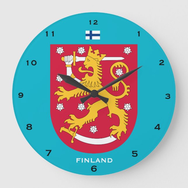 Finnland Wappen Custom Wall Clock Suomi adenäkello Große Wanduhr (Vorderseite)