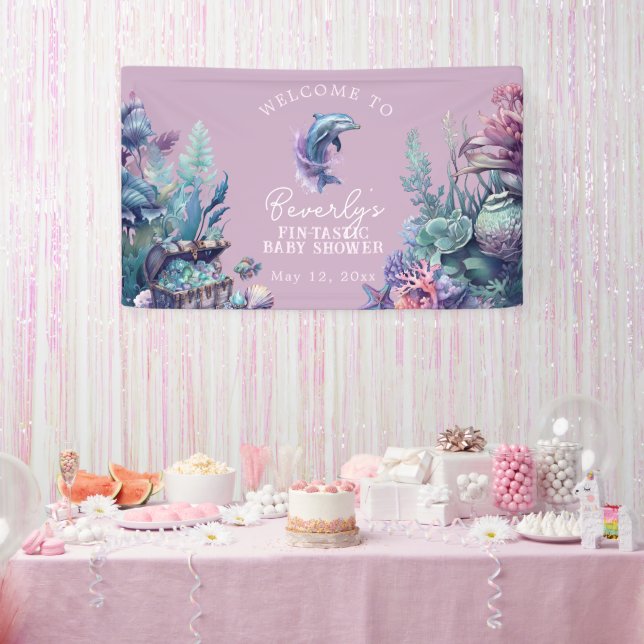 Fintastic One Modern Rustic Watercolor Babydusche Banner (Party)