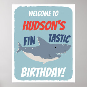 Fintastic Shark Geburtstag Thema Willkommenszeiche Poster