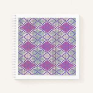 FIOLETT ARGYLE STRICKEN 8,5x8,5 Spiralblock Notizbuch