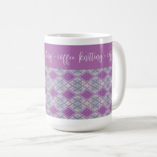 FIOLETT ARGYLE STRICKEN "stricken + Kaffee" Hoher  Kaffeetasse
