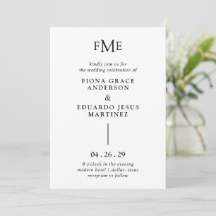 Fiona Black and White Bold Monogram Modern Wedding Einladung