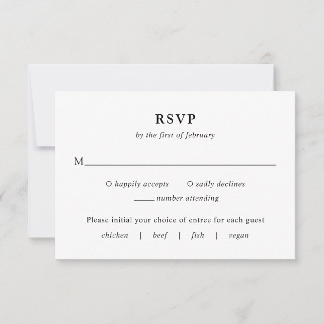 Fiona Black and White Bold Monogram Modern Wedding RSVP Karte (Vorderseite)