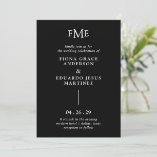 Fiona Black Bold Monogram Modern Wedding Einladung