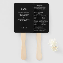 Fiona Black Bold Monogram Modern Wedding Fächer