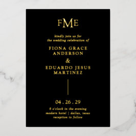 Fiona Black Bold Monogram Modern Wedding Folieneinladung