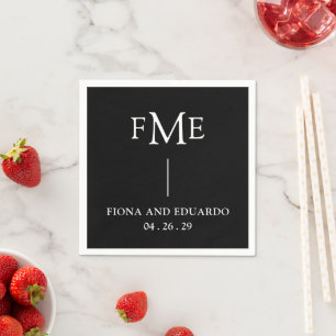 Fiona Black Bold Monogram Moderne Hochzeit Serviette