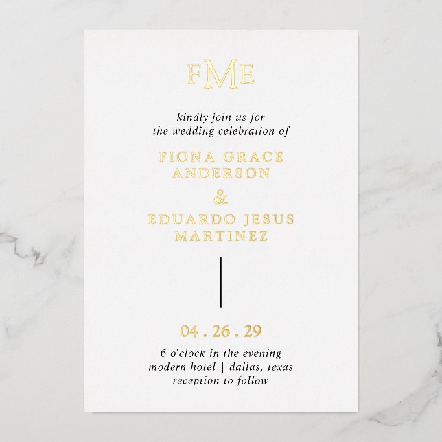Fiona Bold Monogram Modern Wedding Folieneinladung (Vorderseite)