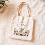 FIONA Charleston Bachelorette Leinwand Tote Bag Tragetasche<br><div class="desc">Diese Charleston Bachelorette Tote-Tasche bietet niedliche und farbenfrohe Aquarell-Gebäude mit einem eleganten Script-Schriftart. Diese Tasche ist das ideale Geschenk für Ihr Bachelorette Wochenende!</div>