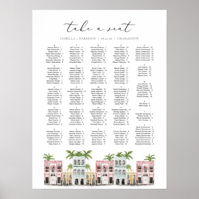 FIONA Charleston SC Rainbow Row Chart Poster (Vorne)