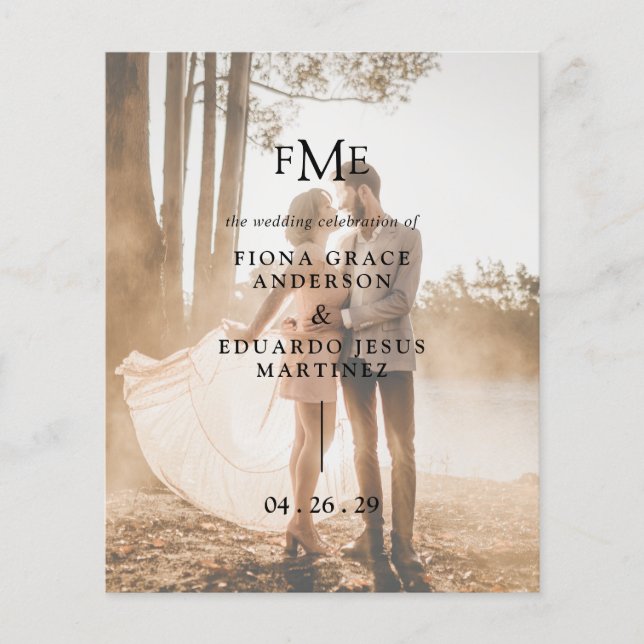 Fiona Photo Bold Monogram Moderne Hochzeitsprogram (Vorderseite)