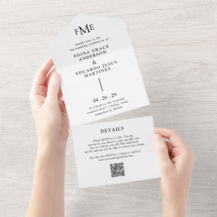 Fiona Schwarz und Weiß Fettes Monogramm Moderne Ho All In One Einladung