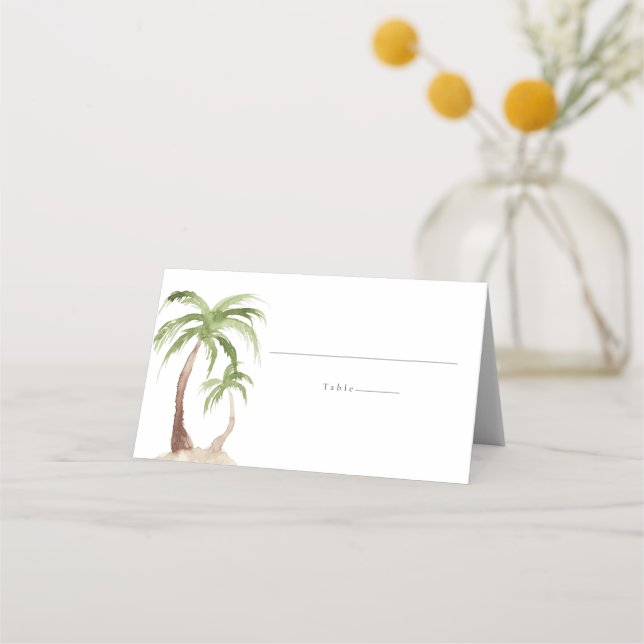 FIONA Watercolor Palm Tree Tropical Beach Guest Platzkarte (Vorderseite)