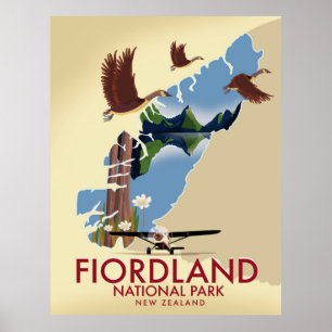 Fiordland Nationalpark Neuseeland Reiseplakat Poster
