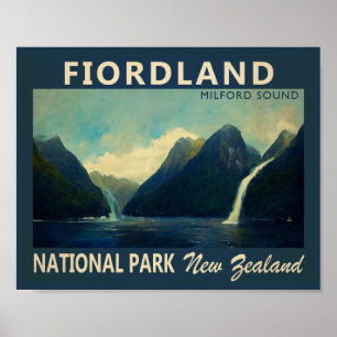 Fiordland Nationalpark Neuseeland Wasserfarbe Poster