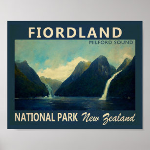 Fiordland Nationalpark Neuseeland Wasserfarbe Poster