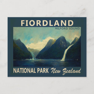 Fiordland Nationalpark Neuseeland Wasserfarbe Postkarte