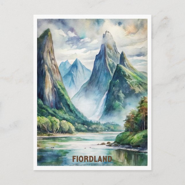 Fiorland Nationalpark Neuseeland Wasserfarbe Postkarte (Vorderseite)