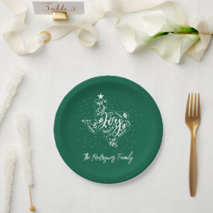Fir Green Joy Holiday Blätter Texas Shape Pappteller