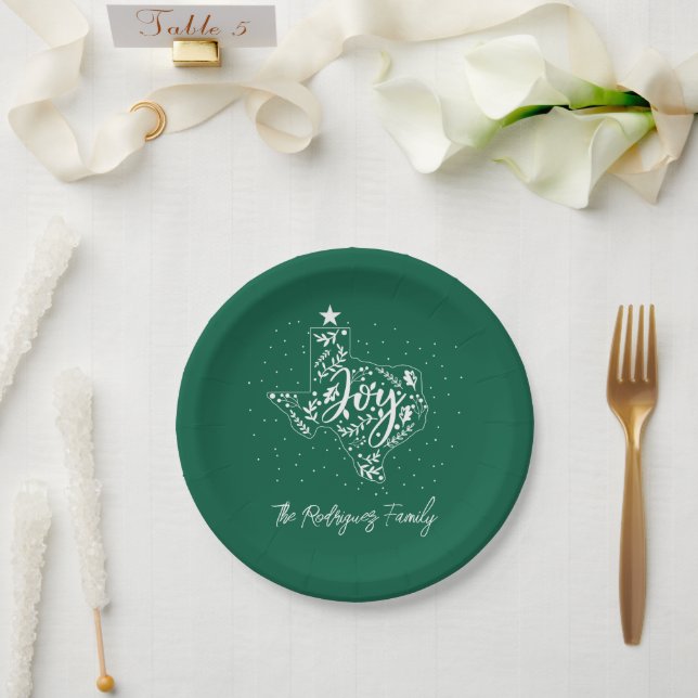 Fir Green Joy Holiday Blätter Texas Shape Pappteller (Hochzeit)