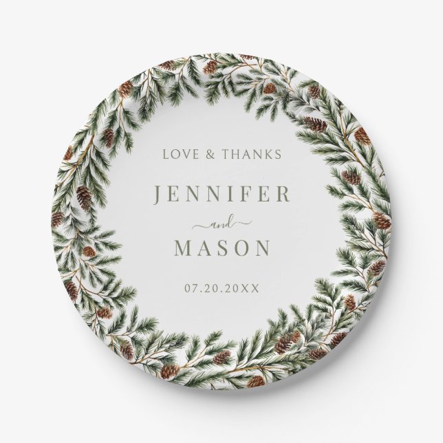 Fir Pine Cones Wreath Weihnachtsfeier Pappteller (Vorderseite)