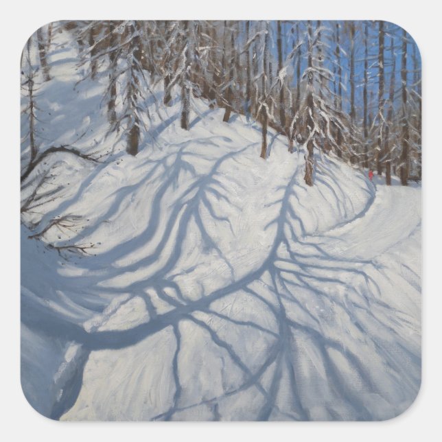 Fir Tree Shadows Tignes 2009 Quadratischer Aufkleber (Vorderseite)