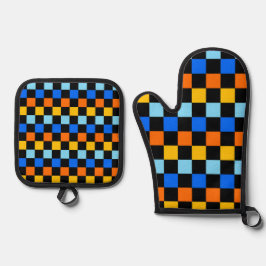 Fire and ice checkerboard pattern ofenhandschuh & Topflappen-Set