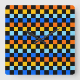 Fire and ice checkerboard pattern quadratische wanduhr