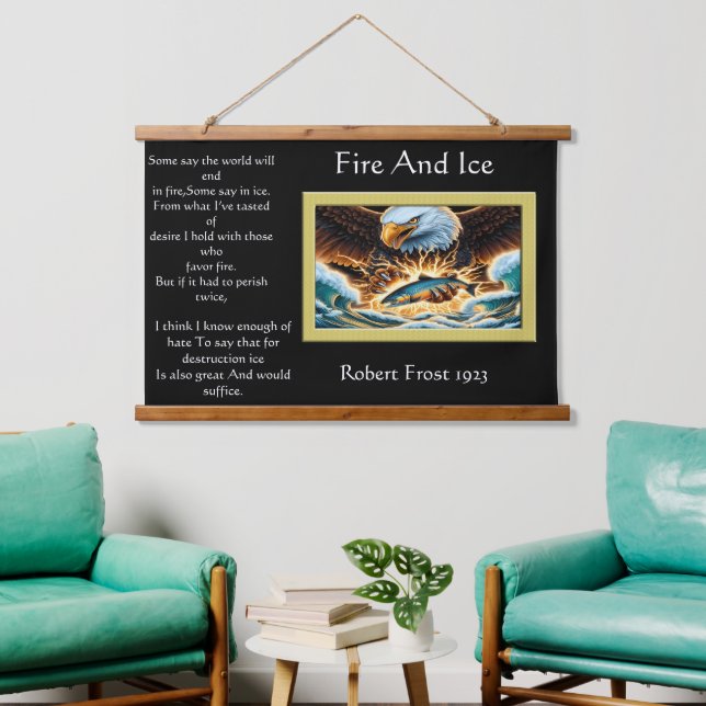 Fire and Ice Eagle Capture Beute Wandteppich Mit Holzrahmen (Wohnzimmer)