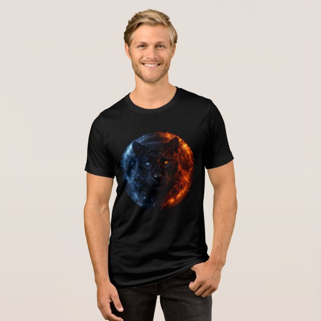 Fire and Ice Panther – Dual Element Fantasy Art Tri-Blend Shirt (Vorderseite voll)