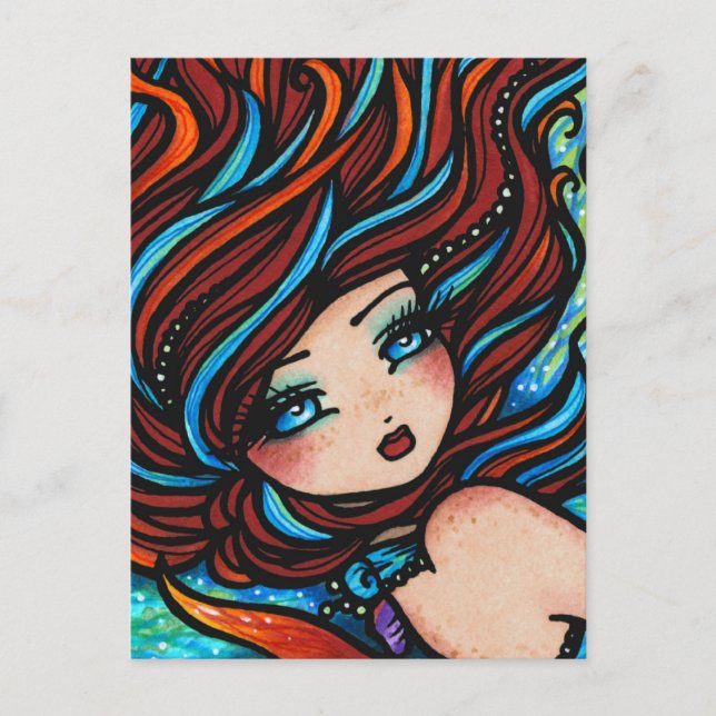 Fire and Ice Red Head Mermaid Underwater Fantasy Postkarte (Vorderseite)
