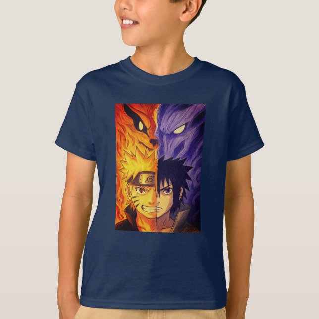 Fire and Shadow – Original Anime-Inspired Design T-Shirt (Vorderseite)