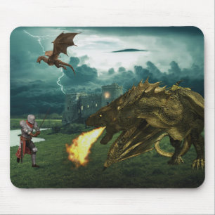 Fire Breathing Dragon Medieval Knight Mousepad