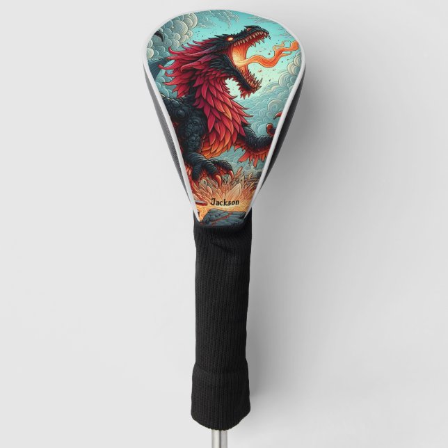 Fire Breathing Red Dragon Personalized Golf Headcover (Vorderseite)