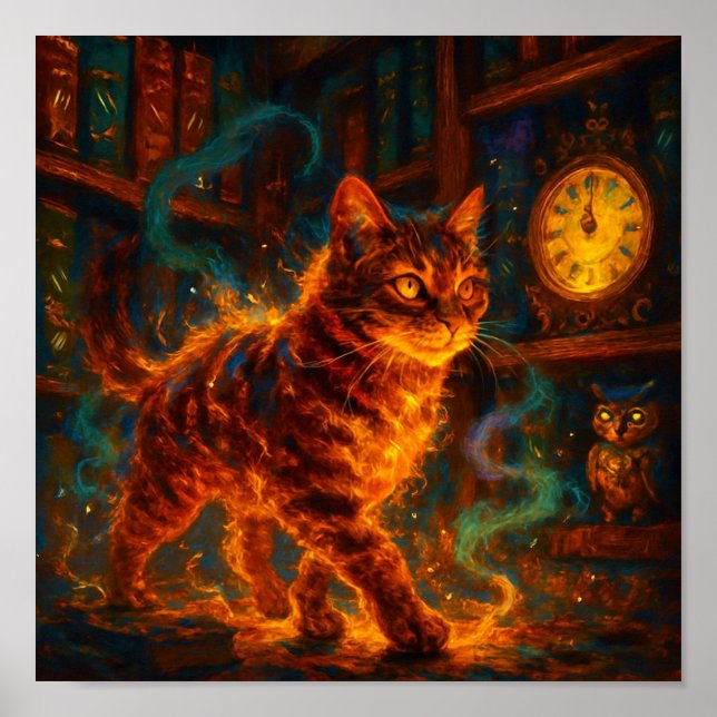 Fire Cat Magic Fantasy Art Poster (Vorne)