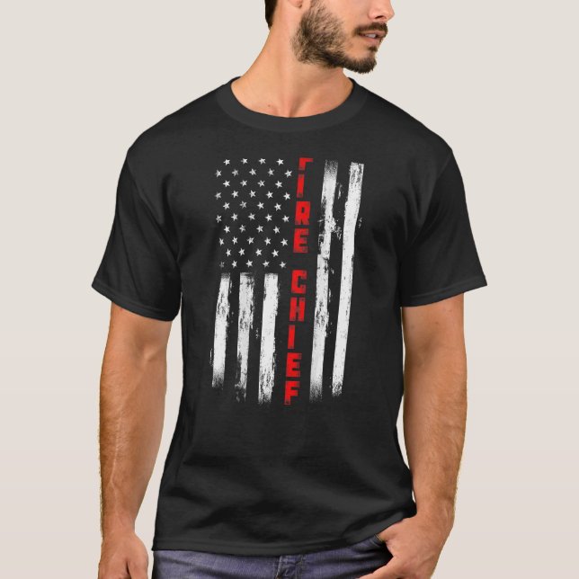 Fire Chief Tattered US American flag   Fire Chief T-Shirt (Vorderseite)